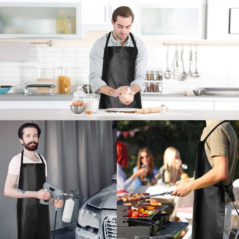 Gotega 2 Pack Waterproof Rubber Vinyl Apron 40 Inch Chef Aprons for Men Heavy Duty Chemical Work Apron Extra Long Grilling Aprons with Adjustable Bib Apron for Dishwashing Lab Butcher Cooking Kitchen Black - Image 4